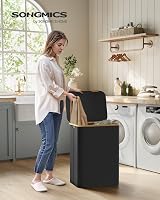 SONGMICS 130L Laundry Basket with Lid 2-Section Collapsible Oxford 600D view 2