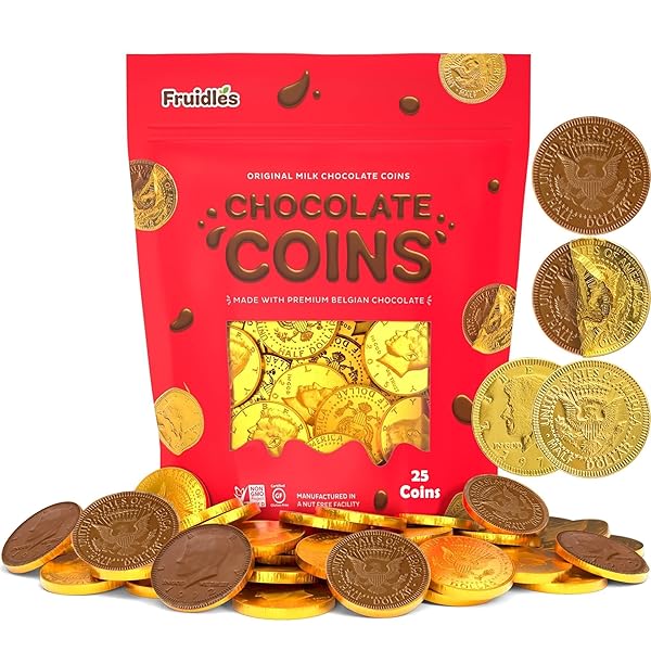 25 EDIBLE CHOCOLATE COINS, GOLD HALF DOLLAR MILK...