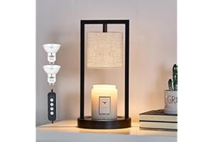 GYROVU Candle Warmer Lamp with Timer, Black Candle Lamps Linen Fabric Shade, 3-Level Dimmable Candle Light Wax Melt Warmer for Scented Wax, 35W Electric Warmer Lamp for Women Home Decor (2 Bulbs Included)
