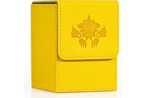 UAONO Card Deck Box for Yugioh MTG Cards, 100+ Deck Case with 2 Dividers Fits TCG CCG, PU Leather Card Storage Box Compatible with Collectible Trading Cards (Yellow, Wing Dragon)