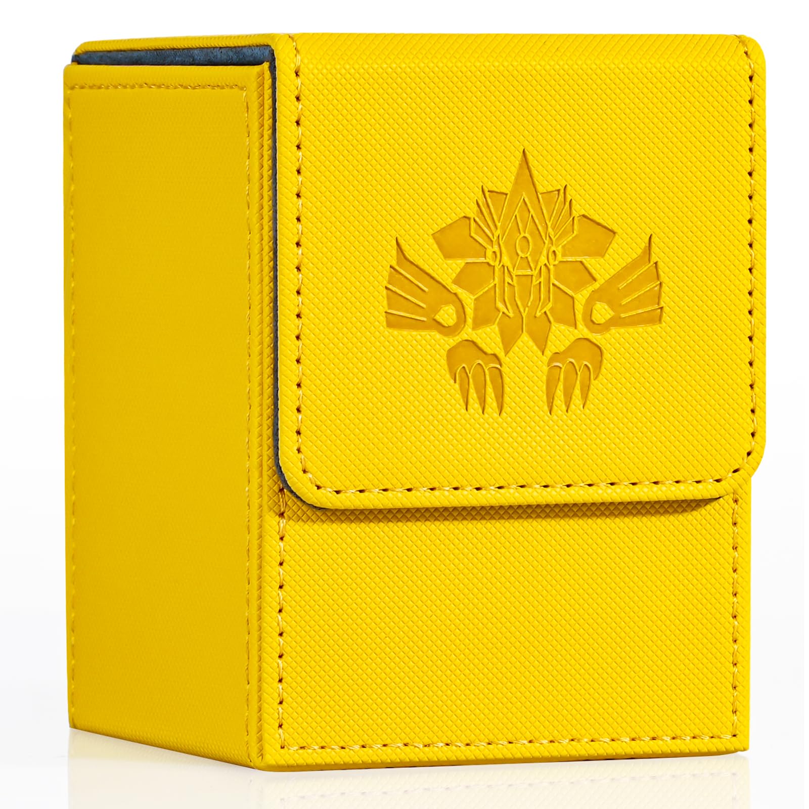 UAONO Card Deck Box for Yugioh MTG, 100+ Deck Case with 2 Dividers, PU Leather Storage Box Compatible with Collectible Trading Cards (Yellow, Wing Dragon)