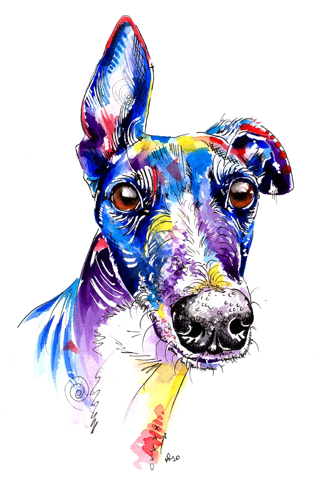 Greyhound Whippet Lurcher Italian Dog Painting Art Print, Dog Artwork, Wall Art - [A4 Print Only - 8.25 x 11.75"]