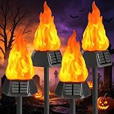 Toodour Solar Halloween Lights Outdoor, 4 Pack Solar Torch Light Waterproof | With Flickering Flame, LED Flame Torches, Solar Outdoor Lights Orange for Camping Garden Landscape Yard Halloween Decor