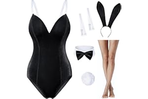 WANNSEE Women Velvet Bunny Costume Bunny Girl Suit Costume Senpai Cosplay One Piece Bodysuit Stockings Set