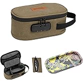 RYO TRUST Smell Proof Bag with Combination Lock, Odor Proof Bag with Metal Tray and Mini Pouch Pocket, Stash Box for Storage and Travel, Portable and Easy to Use, Khaki