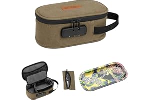RYO TRUST Smell Proof Bag with Combination Lock, Odor Proof Bag with Metal Tray and Mini Pouch Pocket, Stash Box for Storage and Travel, Portable and Easy to Use, Khaki
