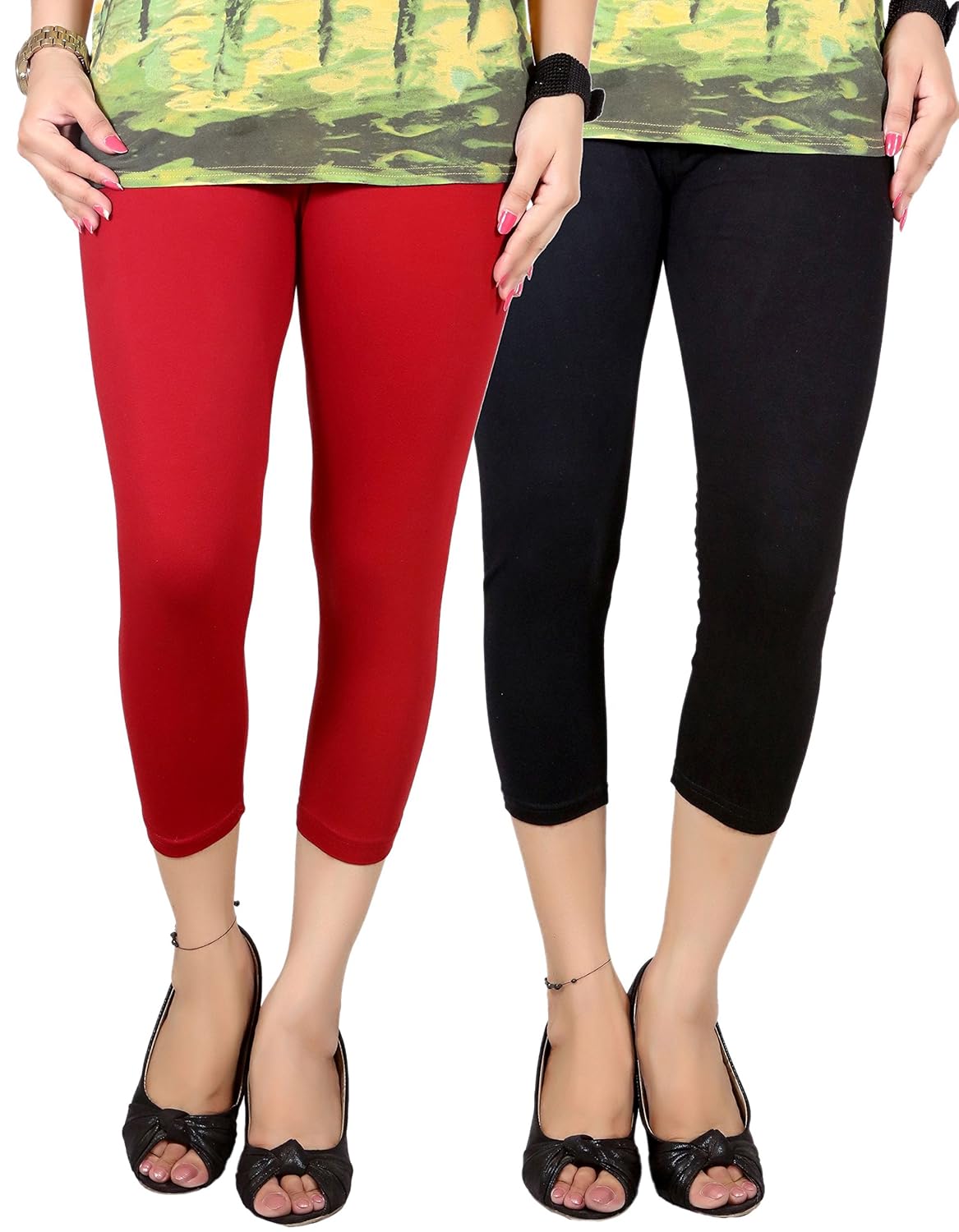 q-rious (pack of 2) women's cotton lycra capri/three fourths for casual/sports/gym wear