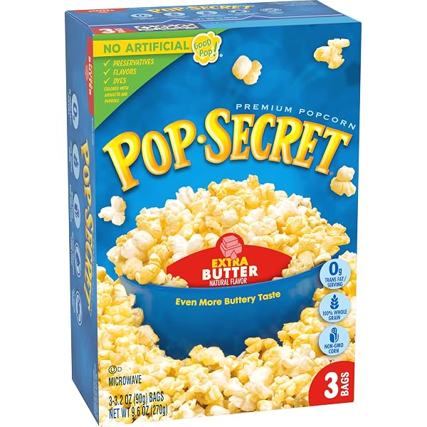 POP SECRET MICROWAVE POPCORN, EXTRA BUTTER FLAVOR, 3.2 OZ SHARING BAGS, 3 CT