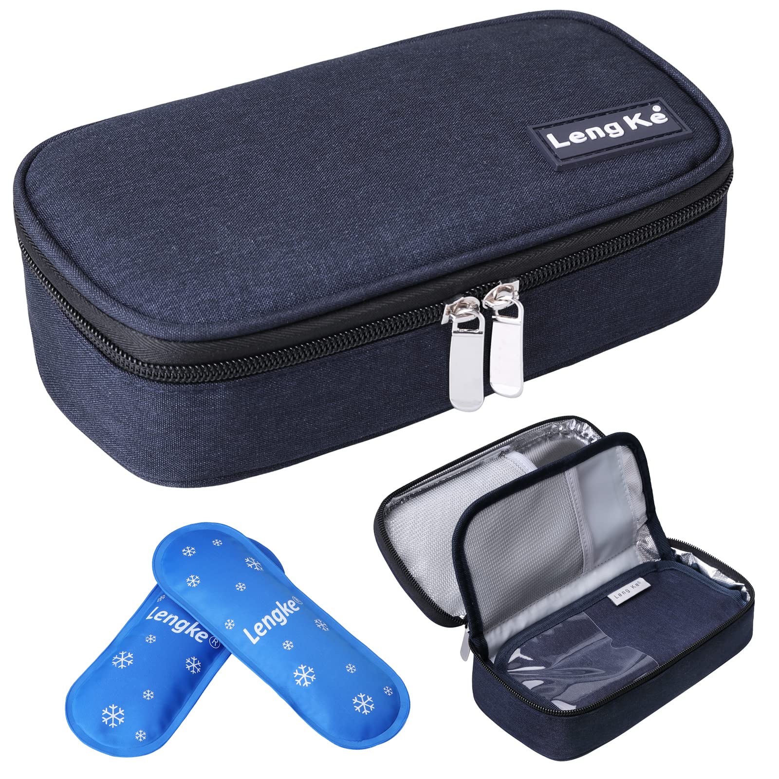JAKAGO Insulin Cooler Travel Case Waterproof Portable Diabetic Medical Organize Bag with 2 Ice Pack Cooler Insulation Liner for Insulin Syringes Pens Vials Glucose Meter (Blue)