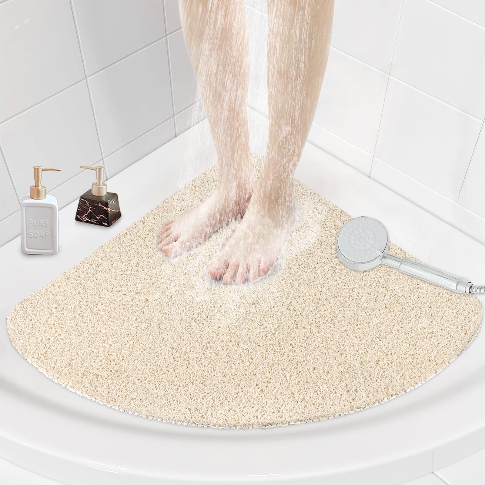 Mofonky Corner Shower Mat Non Slip: 80 x 80 cm Extra Large Shower Mats for Inside Shower - Loofah Quadrant Shower Tray Matt Anti Mould for Elderly