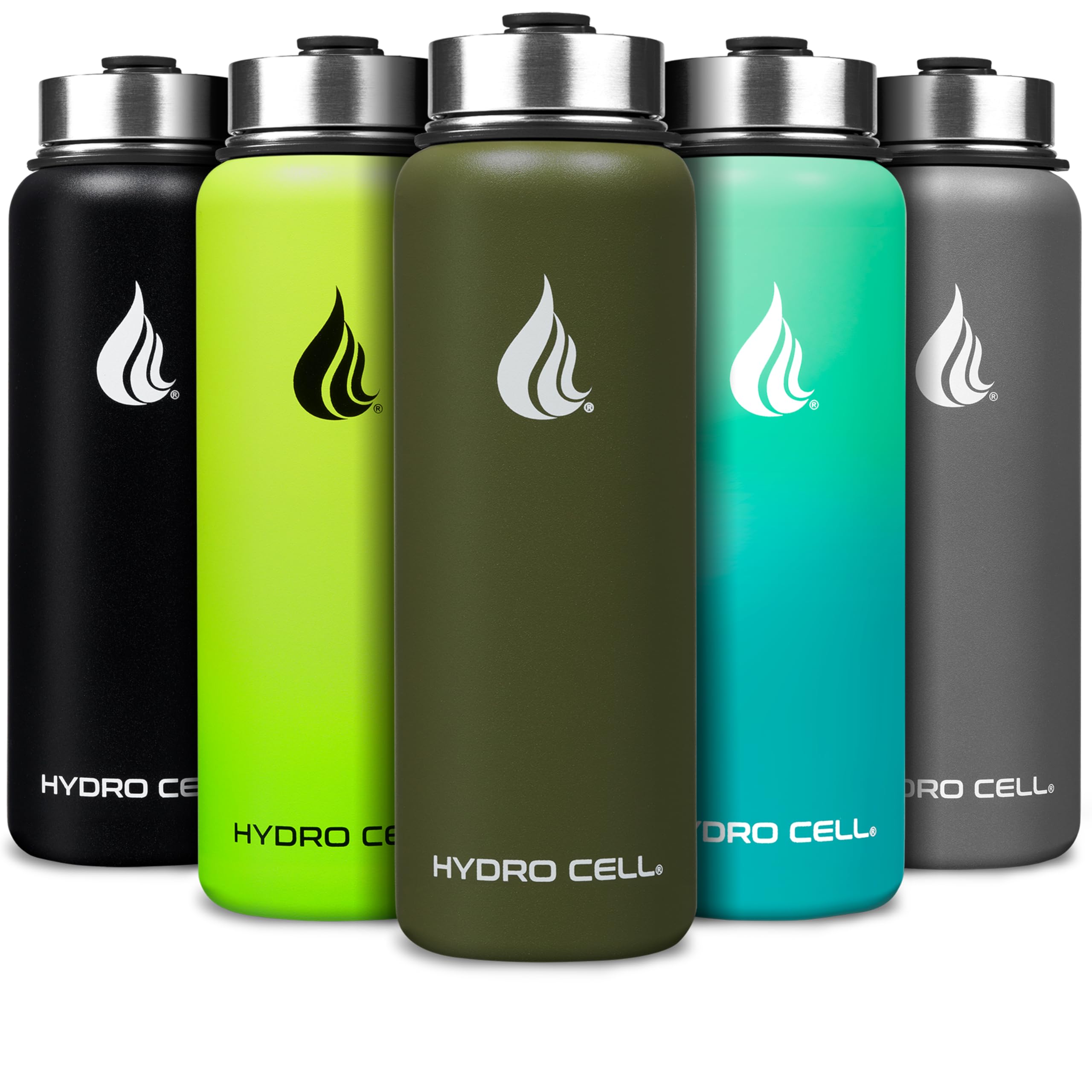 HYDRO CELL Stainless Steel Water Bottle w/Straw & Wide Mouth Lids (40oz 32oz 24oz 18oz) - Keeps Liquids Hot or Cold with Double Wall Vacuum Insulated Sweat Proof Sport Design (Army 40 oz) — image 1