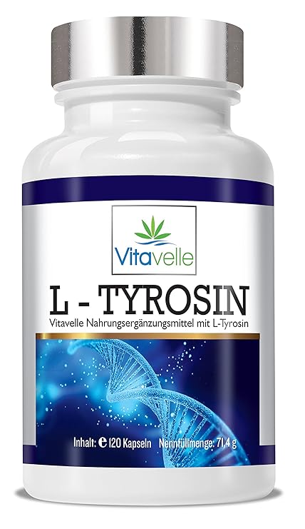 -L tirosina Ultra fórmula I + L tirosina 120 cápsulas de celulosa VEGANO I dosis