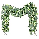 SOMYTING Eucalyptus Garland, 2 Packs 5.9FT Greenery Garland with Gypsophila Flowers Artificial Faux Silver Dollar Eucalyptus Leaves Fake Vines for Indoor Outdoor Table Mantle Home Party Wedding Decor