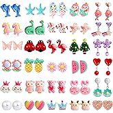 DEVIENG Clip On Earrings Hypoallergenic Clips Earrings Sets Suitable for Ages 4-12 Little Girls, Cute Small Clips On Earrings Jewelry Gifts Set for Girls