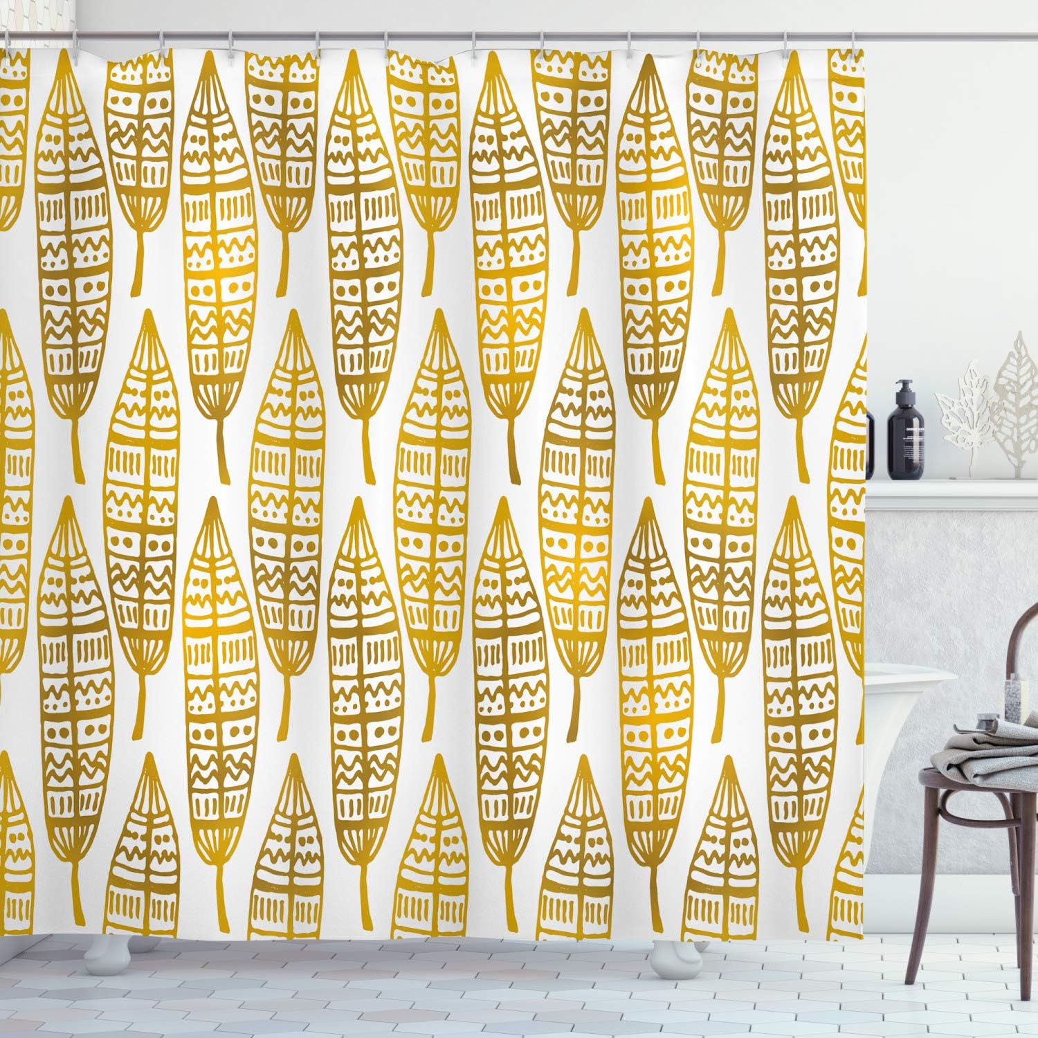 Ambesonne Feather Shower Curtain, Detailed Inspired Boho Artwork Print, Cloth Fabric Bathroom Decor Set with Hooks, 70