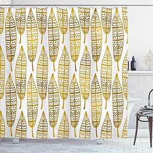 Ambesonne Feather Shower Curtain, Detailed Inspired Boho Artwork Print, Cloth Fabric Bathroom Decor Set with Hooks, 70