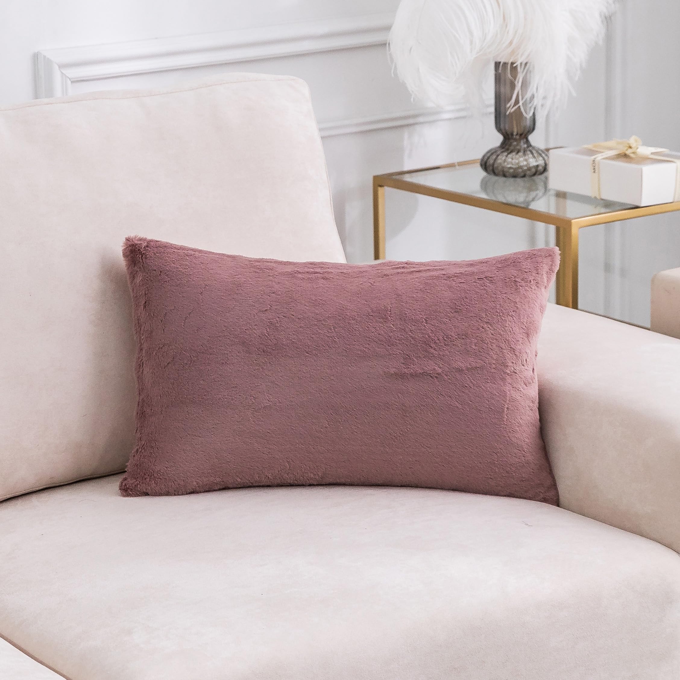 Photo 1 of Home Brilliant 12 x 20 Pillow Cover for Pink Couch Pillows Faux Fur Lumbar Throw Pillow Covers for Couch Super Soft Rectangle Throw Pillow Decorative Pillow Cases, 12x20 Inch, Dusty Pink