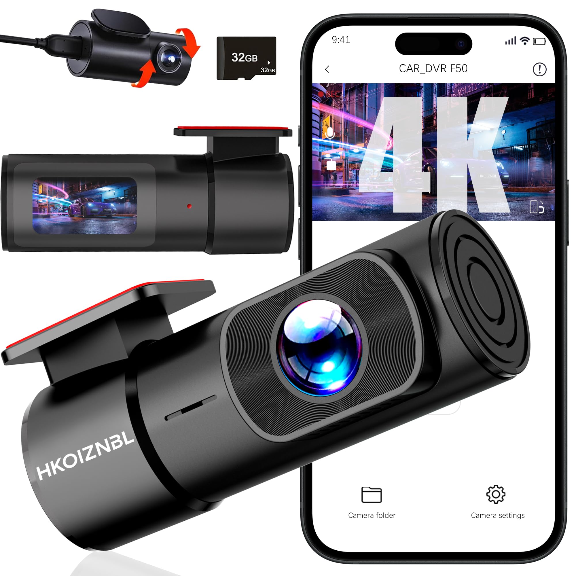 Photo 1 of HKOIZNBL Dash Cam Front and Rear, 4K/2.5K Full UHD Dash Camera for Cars, 1.47” IPS Screen Mini Dashcam, Included 32GB Card, 170°Wide Angle, Built-in Wi-Fi, WDR, Night Vision, 24H Parking Mode