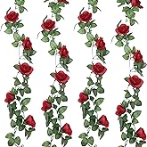 Syhood Artificial Rose Garlands Rose Vines Leaves Banners Hanging Fake Floral Garland Flower Vine for Wedding Arch Ceremony Home Garden Outdoor Party Wall Decorations, 14.4 ft(Wine Red,2 Pieces)