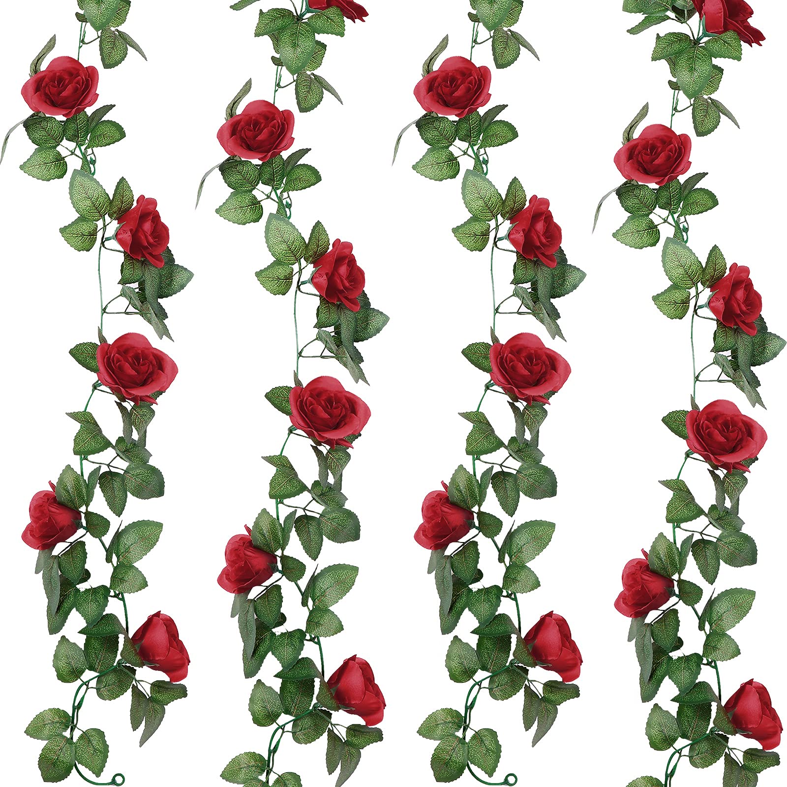 Syhood Artificial Rose Garlands Rose Vines Leaves Banners Hanging Fake Floral Garland Flower Vine for Wedding Arch Ceremony Home Garden Outdoor Party Wall Decorations, 14.4 ft(Wine Red,2 Pieces)
