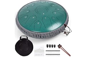 Amkoskr 14 Inches Steel Tongue Drum for Adults, Premium C Major Handpan Drum with 15 Precision-Tuned Tones, Large Rain Drums with Bag, Music Book, Mallets, Finger Picks