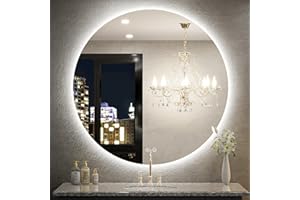 FTOTI 36 Inch LED Round Mirror,Backlit Lighted Bathroom Mirror,6000K Wall Mounted Round Mirror with Lights,Frameless Circular Light Mirror,Anti-Fog&Dimmable,CRI90+,IP54 Waterproof