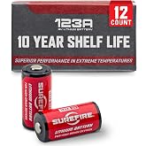 SureFire CR123A 3V Lithium Battery - 12 Pack SF123A Batteries | 123A 3V lithium batteries with 10-year shelf life for flashlights, mechanical repairs and outdoor activities