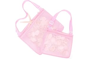 Tagitary Beach Toys Mesh Bag Beach Shell Bags Sand Toys for Picking Shells, Swimming Pool Bag with Zipper Beach Vacation Essentials Including 2PCS of Different Size for Kids and Parents(Only Bags)