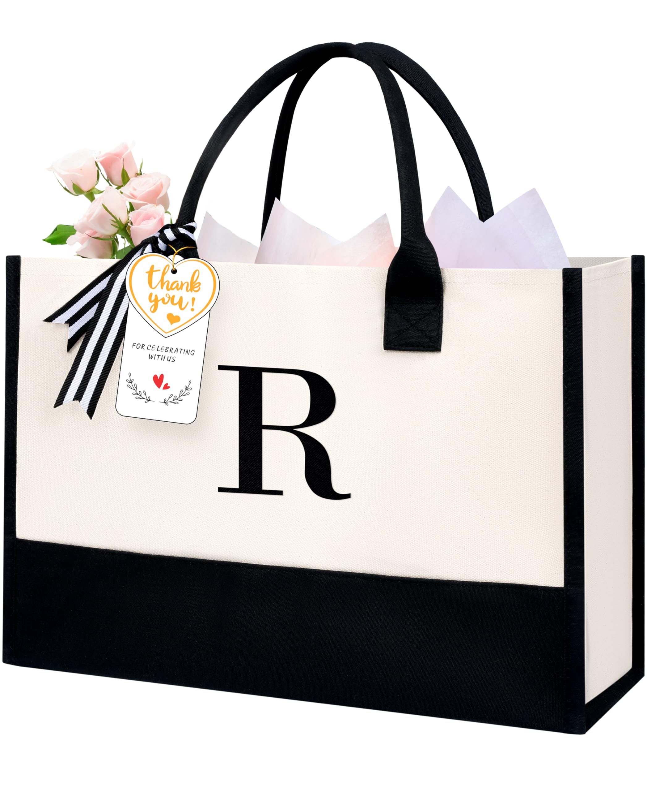 Photo 1 of BAGAIL Initial Tote Bag, Personalized Birthday Gifts for Women, Teacher, Friends, Mom, Wedding, Monogrammed Beach Bag(1pcs-Ivory, R)