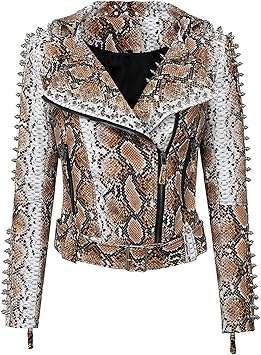 Amazon Co Jp ファッション女性クラブスリムフィットジャケット ショルダーリベットジッパーステッチショートpuレザーロックコート ベルト付き スポーツ アウトドア