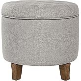 Homepop Home Decor | Upholstered Round Tufted Foot Rest Ottoman | Ottoman with Storage for Living Room & Bedroom | Decorative Home Furniture, Gray Fabric