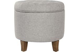 Homepop Home Decor | Upholstered Round Tufted Foot Rest Ottoman | Ottoman with Storage for Living Room & Bedroom | Decorative