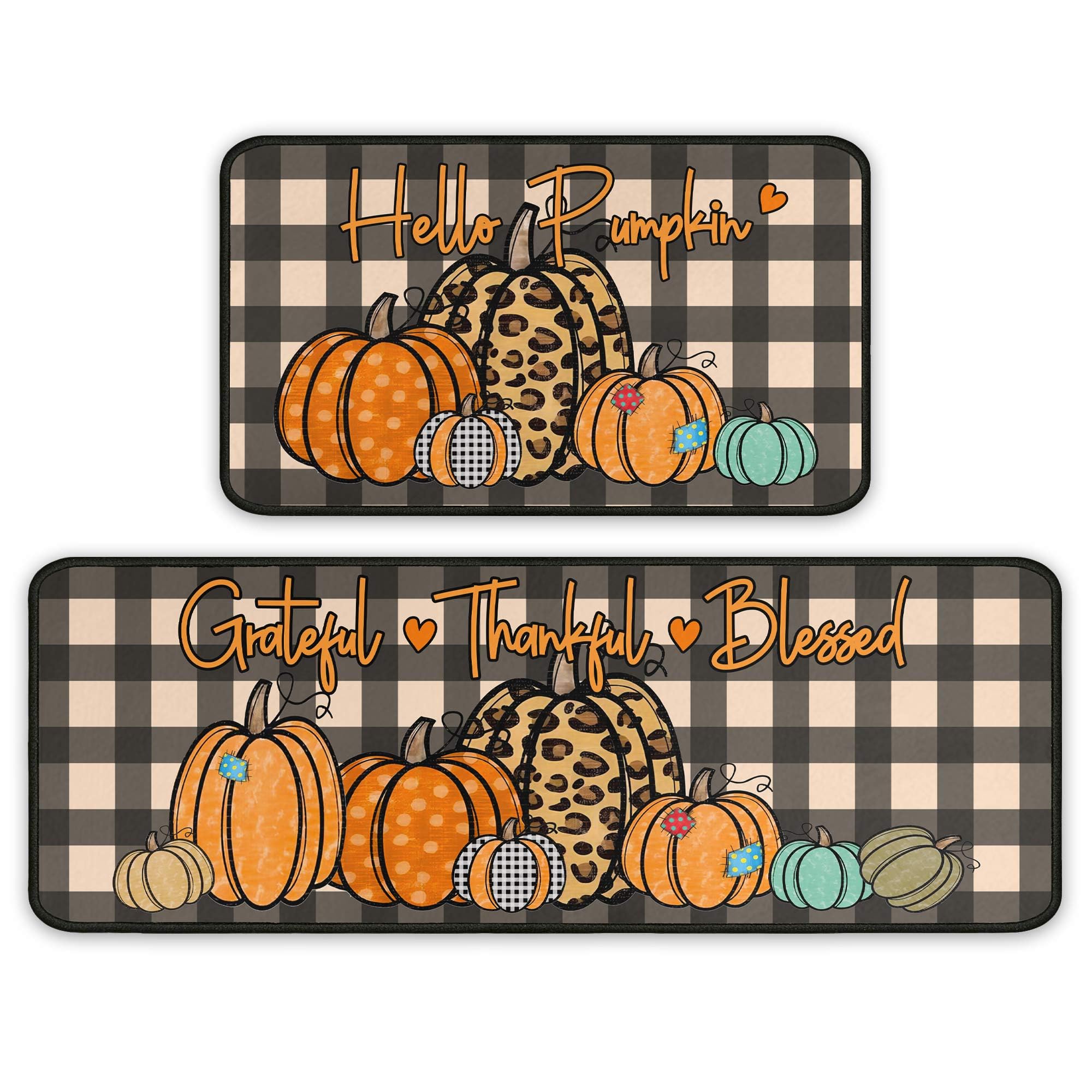 Photo 1 of Fall Kitchen Rugs and Mats for Floor, Fall Decorations for Home, 2 Pcs Non-Slip Backing Pumpkin Mat, Autumn Decor Thanksgiving Kitchen Rug Sets with Runner 17"x47.2"+17"x30"