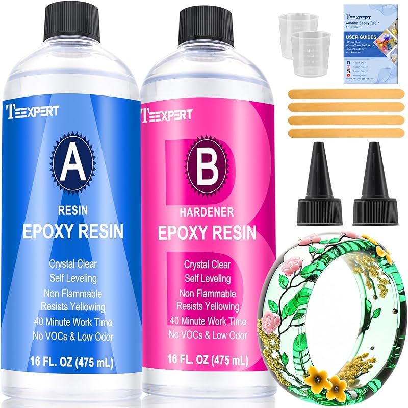 Teexpert Crystal Clear Epoxy Resin Kit 32oz/950ml for DIY Jewelry Coating