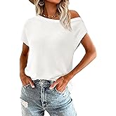 PRETTYGARDEN Womens Off The Shoulder Tops 2026 Summer Casual Short Sleeve Tunic T Shirts Lightweight Knit Sweaters