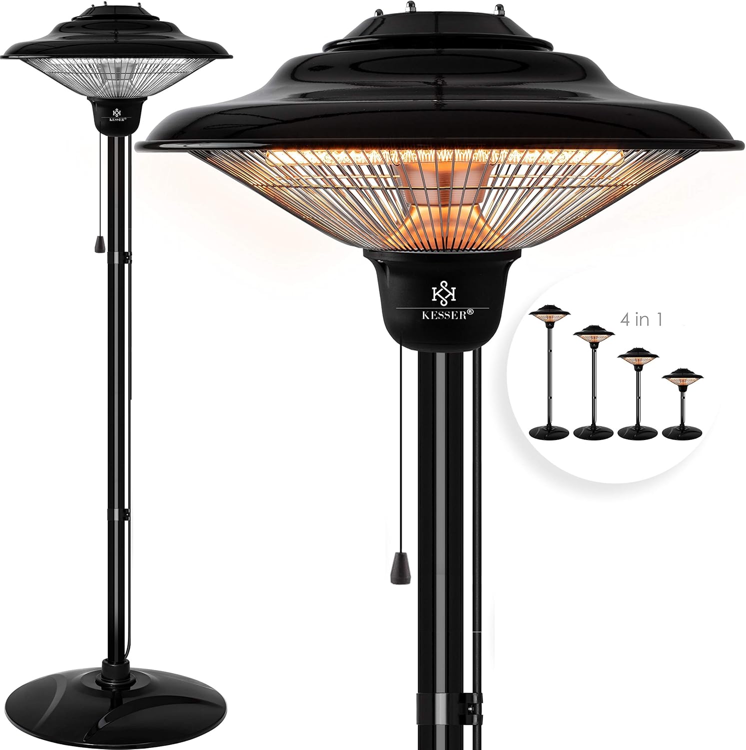 KESSER Heizpilz Terrassenheizer Infrarotstrahler, Heizstrahler mit Standfuß, Quarzstrahler, (1500 Watt, 3 Heizstufen, verstellbar bis 210 cm, Elektro, Schwarz