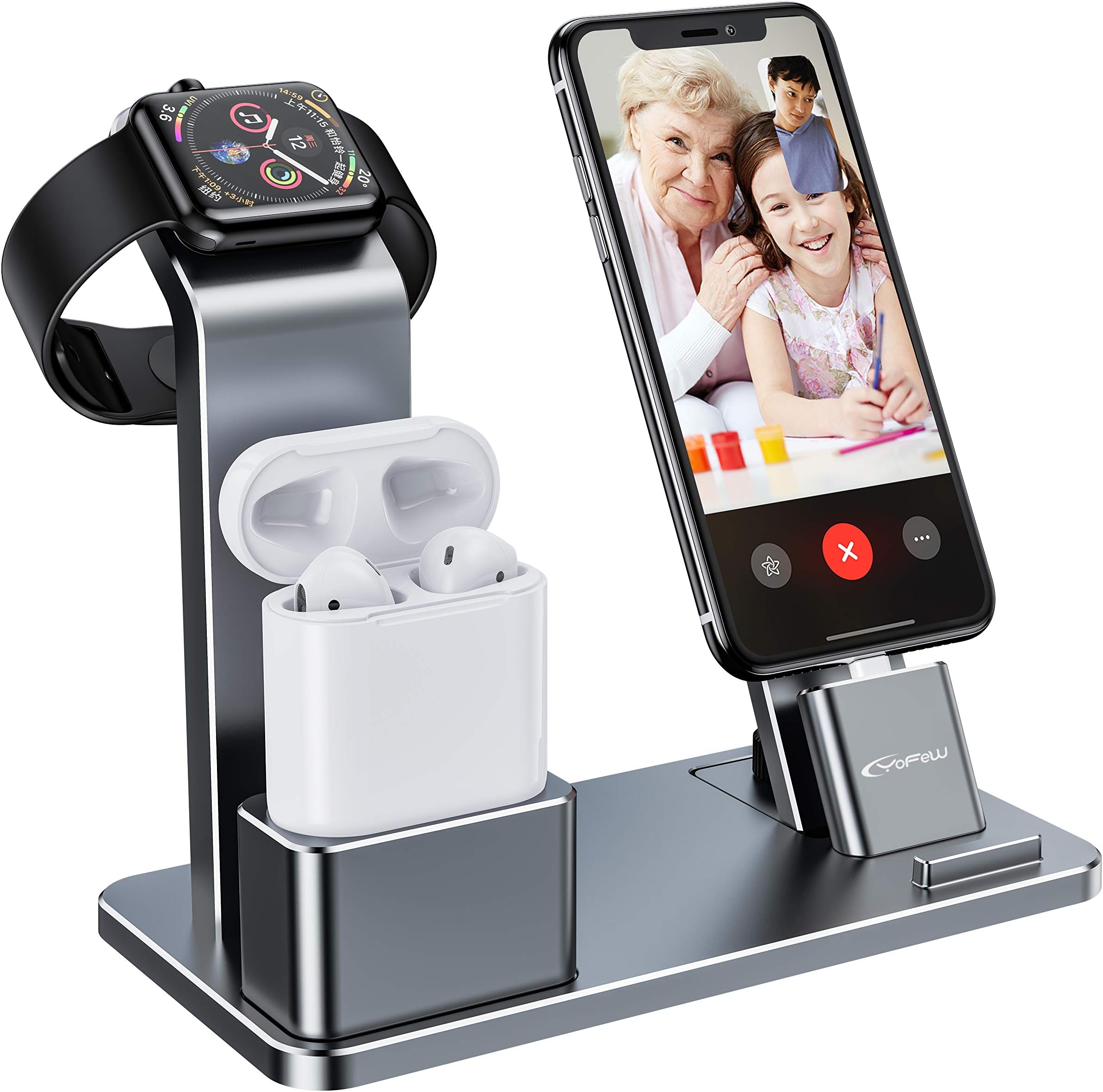 YoFeW Charging Stand for Apple Watch Charger Stand Aluminum Dock Station Compatible for iWatch Apple Watch Series 4/3 / 2/1/ AirPods/iPhone X/XS/XS Ma /8 / 8Plus / 7/7 Plus /6S /6S Plus