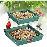 Kingsyard 2 Tier Large Platform Bird Feeders for Outdoors Hanging, 5 lbs Capacity Recycled Plastic Flat Mealworm Bird Feeder Tray, Garden Decoration Attracting Cardinal Blue Jay, Green