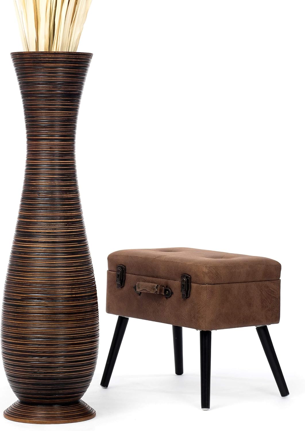 Amazon Com Leewadee Tall Big Floor Standing Vase For Home Decor 44 Inches Mango Wood Brown Furniture Decor