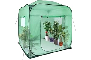 ETHEREAL LOMOER Upgraded Pop-Up Plant Greenhouse for Outdoors with Roll-up Zipper Entry Doors and Windows, Durable PE Cover, Walk-in and Portable Fast Set-up Green House with Ground Pegs & Ropes (96"*96"*72")