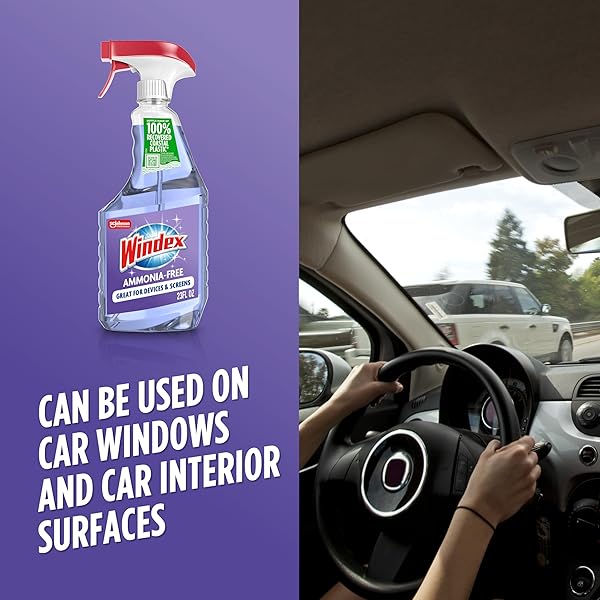 WINDEX GLASS AND WINDOW CLEANER SPRAY BOTTLE, AMMONIA FREE, PACKAGING DESIGNED TO PREVENT LEAKAGE AND BREAKING, SURFACE CLEANING SPRAY, CRYSTAL RAIN SCENT, 23 FL OZ