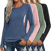 Sweetyweee 4 Pack Women's Nursing Breastfeeding Tops, Long Sleeve Maternity Shirts Loose Fit Hidden Zipper Pregnancy Clothes