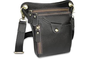 DK86 Genuine Leather Hip Bag Thigh Drop Leg Bag Waist Fanny Pack for Men and Women Black