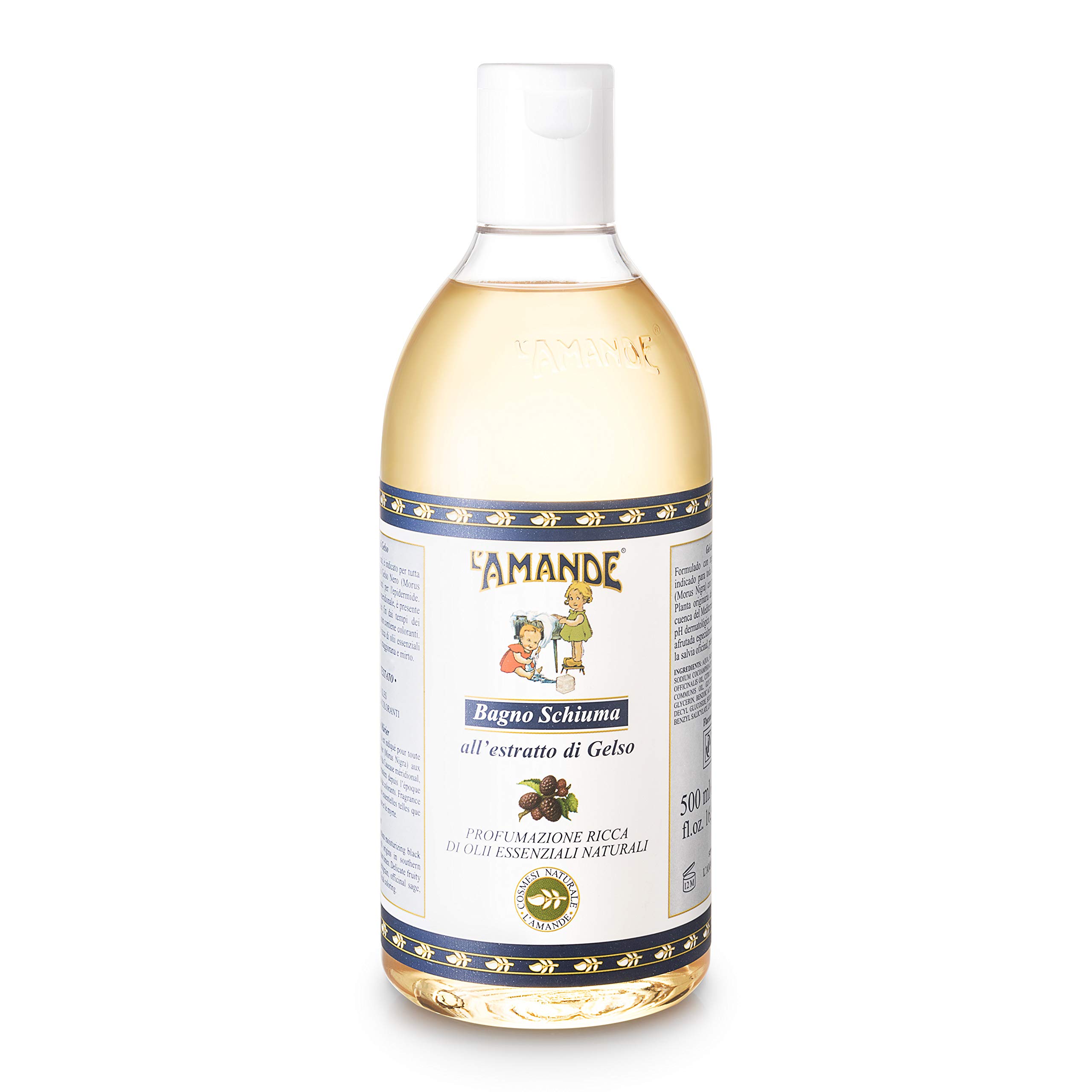 L'AMANDE - Gentle and Scented Body Wash for Children and Adults, Moisturizing Shower Bath with Black Mulberry, with Essential Oils of Lemon, Sage and Myrtle - Fresh Fruity Concentrated Shower, 500 ml