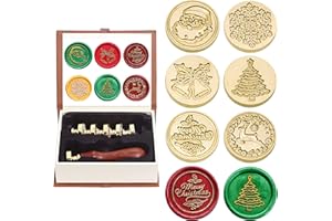 SWANGSA Wax Seal Stamp Set, Vintage 6 Pieces Christmas Sealing Wax Stamp Heads with 1 Wooden Handle for Christmas Gifts Party Invitations Cards (Christmas Set)