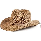 BESOOGII Straw Sun Beach Cowboy Hat for Women Short Brim Western Cowgirl Hat