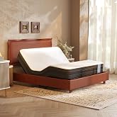 FLEXISPOT Adjustable Bed Base with Upholstered Bed Frame, Head &amp; Foot Lift | All-In-One Design, Flange Edge Headboard, Minimalist Design, Synchronized Head &amp; Foot Lift for Relaxation, 600 lbs, Orange
