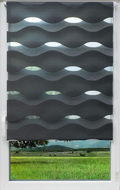 Sunlines Welle Klemmfix, grau, 100 x 150 Doppelrollo PES 100 x 150 cm