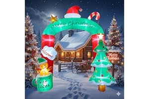 2.7M/8.9FT Christmas Inflatable Archway Outdoor Decoration, Giant Arch Blow Up Yard Decor with Christmas Tree, Red Hat, Ginge
