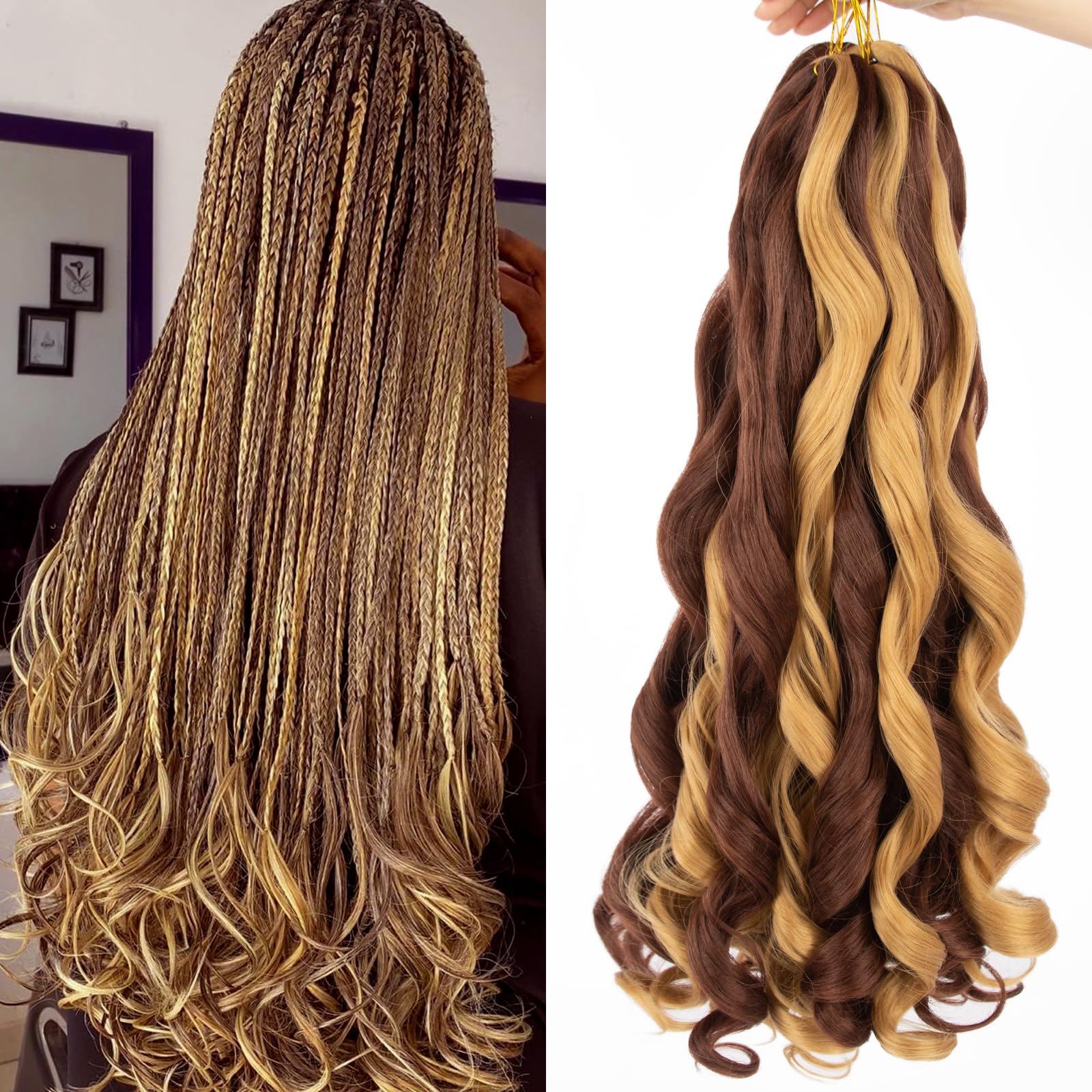 French Curly Braiding Hair 24 Inch 8 Pack Curly Braiding Hair Loose Wavy Spiral Curl Braids Hair Extension Pre Stretched for Black Women Hair Extensions(1B/27,24inch) — image 1